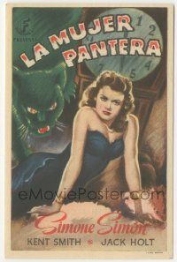 7s727 CAT PEOPLE Spanish herald '47 Val Lewton, art of sexy Simone Simon by black panther!