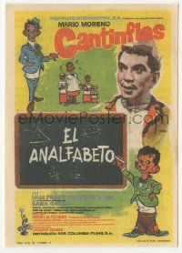 7s757 EL ANALFABETO Spanish herald '62 great cartoon art of Cantinflas by blackboard!