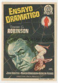 7s779 GLASS WEB Spanish herald '53 Jano art of Edward G. Robinson by sexy woman trapped in web!