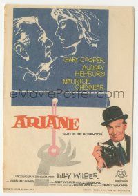 7s836 LOVE IN THE AFTERNOON Spanish herald R71 different art of Gary Cooper & Audrey Hepburn!