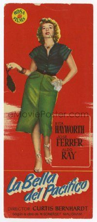 7s846 MISS SADIE THOMPSON Spanish herald '56 full-length Rita Hayworth smoking & swinging purse!