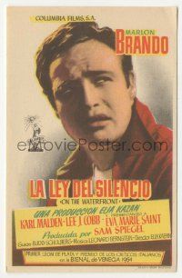 7s871 ON THE WATERFRONT Spanish herald '55 directed by Elia Kazan, great close up of Marlon Brando!