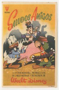 7s904 SALUDOS AMIGOS Spanish herald '44 Disney, different cartoon art of Donald Duck & Joe Carioca!