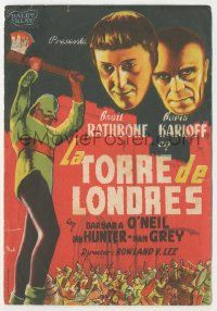 7s966 TOWER OF LONDON Spanish herald '44 Boris Karloff, Basil Rathbone, MCP executioner art!