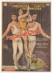 7s968 TRAPEZE Spanish herald '56 MCP art of Burt Lancaster, Gina Lollobrigida & Tony Curtis!