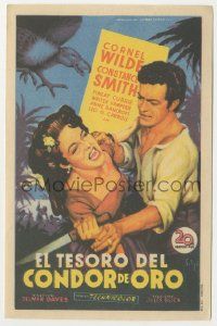 7s969 TREASURE OF THE GOLDEN CONDOR Spanish herald '53 Soligo art of Cornel Wilde & girl w/ knife!