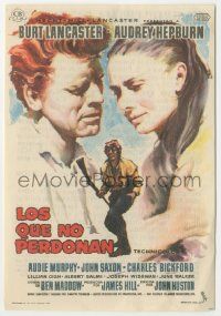 7s975 UNFORGIVEN Spanish herald '60 great MCP art of Burt Lancaster & Audrey Hepburn, John Huston