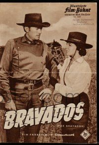 7s258 BRAVADOS German program '58 different images of cowboy Gregory Peck & sexy Joan Collins!