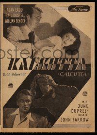 7s272 CALCUTTA German program '48 different images of Alan Ladd & sexy Gail Russell in India!