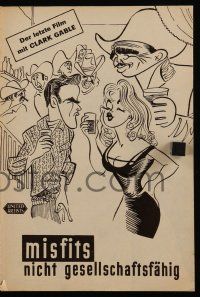 7s480 MISFITS Das Neue German program '61 Clark Gable, Marilyn Monroe, Clift, Hirschfeld cover art!