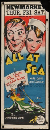 7t036 ALL AT SEA long Aust daybill '29 c/u art of Dane & Arthur + great cartoon shark attack art!