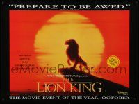 7t590 LION KING advance British quad '94 Walt Disney, Simba on Pride Rock, great sunset art!