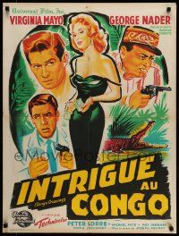 7t391 CONGO CROSSING French 24x32 '56 Belinsky art of Peter Lorre, Virginia Mayo & George Nader!