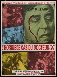 7t445 X: THE MAN WITH THE X-RAY EYES French 22x30 '63 Ray Milland strips souls & bodies, sci-fi art!