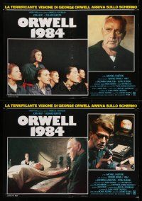 7t278 1984 set of 8 Italian 19x26 pbustas '84 George Orwell, John Hurt, creepy image of Big Brother!