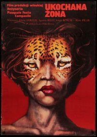 7t851 DEAR WIFE Polish 26x37 '79 wild leopard-faced woman artwork by Andrzej Pagowski!
