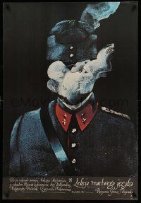 7t866 LESSON OF A DEAD LANGUAGE Polish 26x38 '80 soldier with smoke for a face by Swierzy!