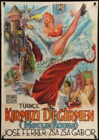 7t334 MOULIN ROUGE Turkish '53 Ferrer, Toulouse-Lautrec, Zsa Zsa Gabor, striking art by Orhan!