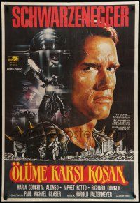 7t349 RUNNING MAN Turkish '88 huge close up headshot of Arnold Schwarzenegger!