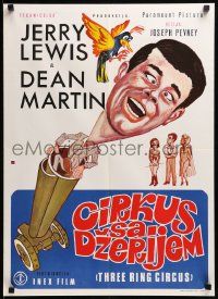 7t900 3 RING CIRCUS Yugoslavian 20x27 '54 Dean Martin & clown Jerry Lewis, wacky different art!