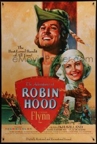 7w519 ADVENTURES OF ROBIN HOOD 1sh R89 Flynn as Robin Hood, De Havilland, Rodriguez art!