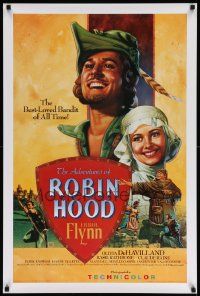 7w319 ADVENTURES OF ROBIN HOOD 24x36 video poster R89 Errol Flynn, De Havilland, Rodriguez art!