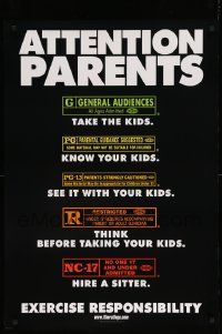 7w537 ATTENTION PARENTS 1sh '00 MPAA rating guide for adults, exercise responsibility!