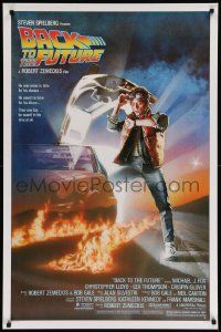 7w544 BACK TO THE FUTURE studio style 1sh '85 art of Michael J. Fox & Delorean by Drew Struzan!