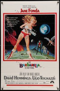 7w548 BARBARELLA 1sh '68 sexiest sci-fi art of Jane Fonda by Robert McGinnis, Roger Vadim!