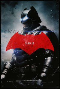 7w559 BATMAN V SUPERMAN teaser DS 1sh '16 cool image of armored Ben Affleck in title role!