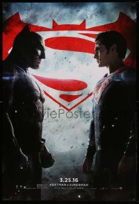 7w556 BATMAN V SUPERMAN teaser DS 1sh '16 Ben Affleck and Henry Cavill in title roles facing off!