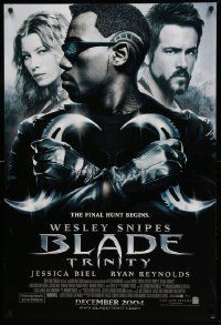7w575 BLADE TRINITY advance DS 1sh '04 Wesley Snipes, toughguy Ryan Reynolds, Jessica Biel!