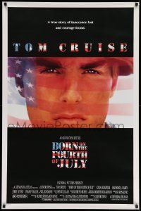 7w578 BORN ON THE FOURTH OF JULY DS 1sh '89 Oliver Stone, great patriotic image of Tom Cruise!