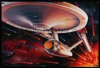 7w438 STAR TREK CREW 27x40 commercial poster '91 cool art of the Enterprise traveling through space!