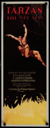7w445 TARZAN THE APE MAN 11x29 commercial poster '80s art of Johnny Weissmuller in the title role!