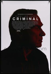 7w614 CRIMINAL advance DS 1sh '16 cool red profile portrait of Tommy Lee Jones!