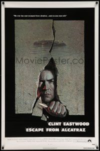 7w647 ESCAPE FROM ALCATRAZ 1sh '79 cool artwork of Clint Eastwood busting out by Lettick!