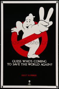 7w675 GHOSTBUSTERS 2 teaser 1sh '89 logo, guess who is coming to save the world again next summer?