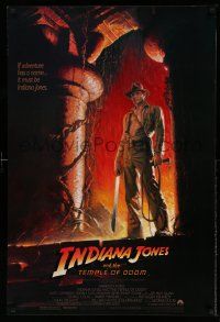 7w736 INDIANA JONES & THE TEMPLE OF DOOM 1sh '84 adventure is Ford's name, Bruce Wolfe art!