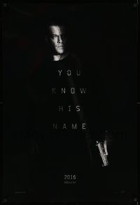 7w753 JASON BOURNE teaser DS 1sh '16 great image of Matt Damon in the title role with gun!