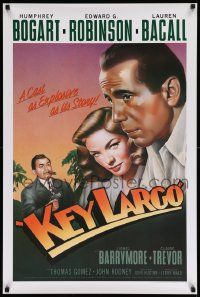 7w341 KEY LARGO 24x36 video poster R88 Humphrey Bogart, Lauren Bacall, Edward G. Robinson, art!