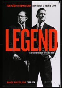 7w777 LEGEND teaser DS 1sh '15 dual image of Tom Hardy who is both Ronnie and Reggie Kray!