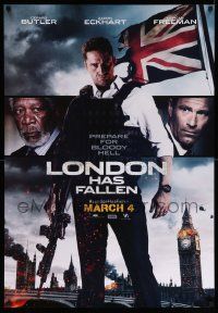 7w783 LONDON HAS FALLEN teaser 1sh '16 Gerard Butler, Aaron Eckhart, Morgan Freeman, Union Jack