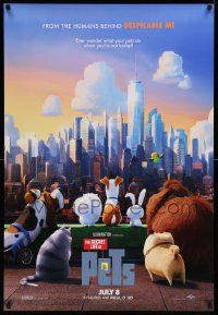 7w905 SECRET LIFE OF PETS advance DS 1sh '16 July style, CGI animals in front of huge skyline!