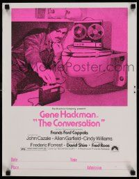 7w174 CONVERSATION 17x22 special '74 different image of snooping Gene Hackman, Coppola directed!