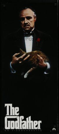 7w333 GODFATHER video poster R91 Marlon Brando & cat in Francis Ford Coppola crime classic!