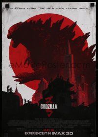 7w481 GODZILLA IMAX mini poster '14 cool different artwork of soldiers and monster over city!