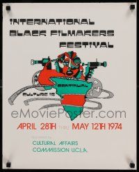 7w139 INTERNATIONAL BLACK FILMAKERS FESTIVAL 17x21 film festival poster '74 wild art of Africa!