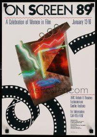 7w147 ON SCREEN 14x20 film festival poster '89 artwork of neon and film by Lili Lakich!