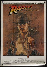 7w237 RAIDERS OF THE LOST ARK 17x24 special '81 art of adventurer Harrison Ford by Amsel!